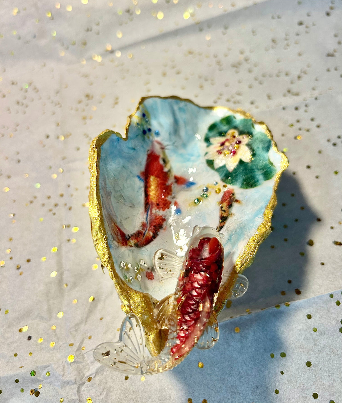 Koi Garden | 6” Embellished Oyster Shell with Stand