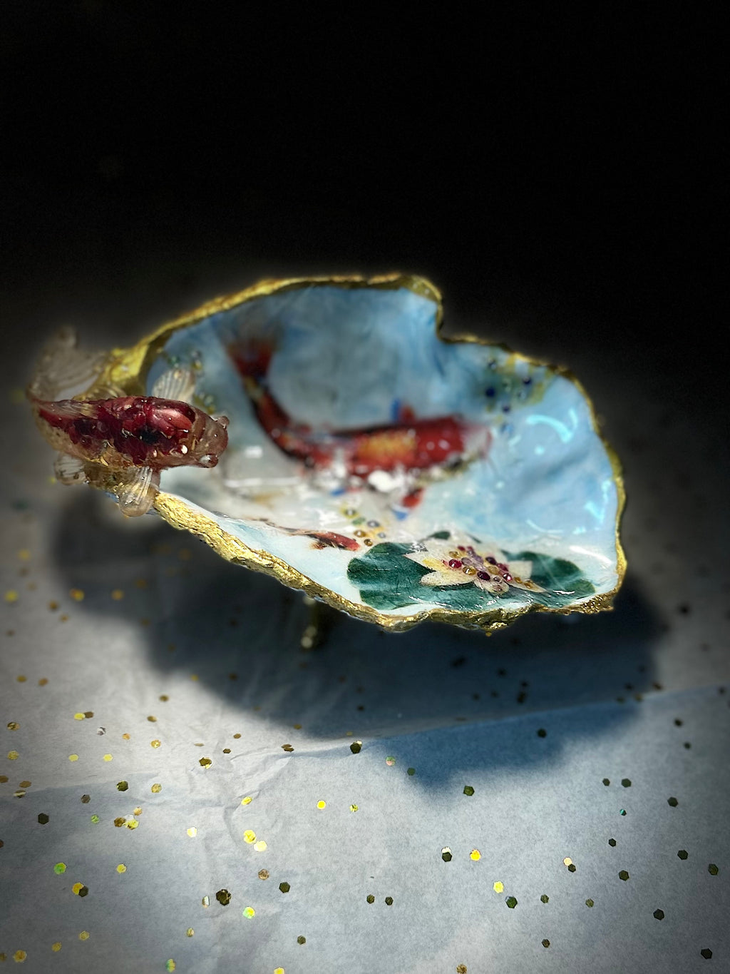 Koi Garden | 6” Embellished Oyster Shell with Stand