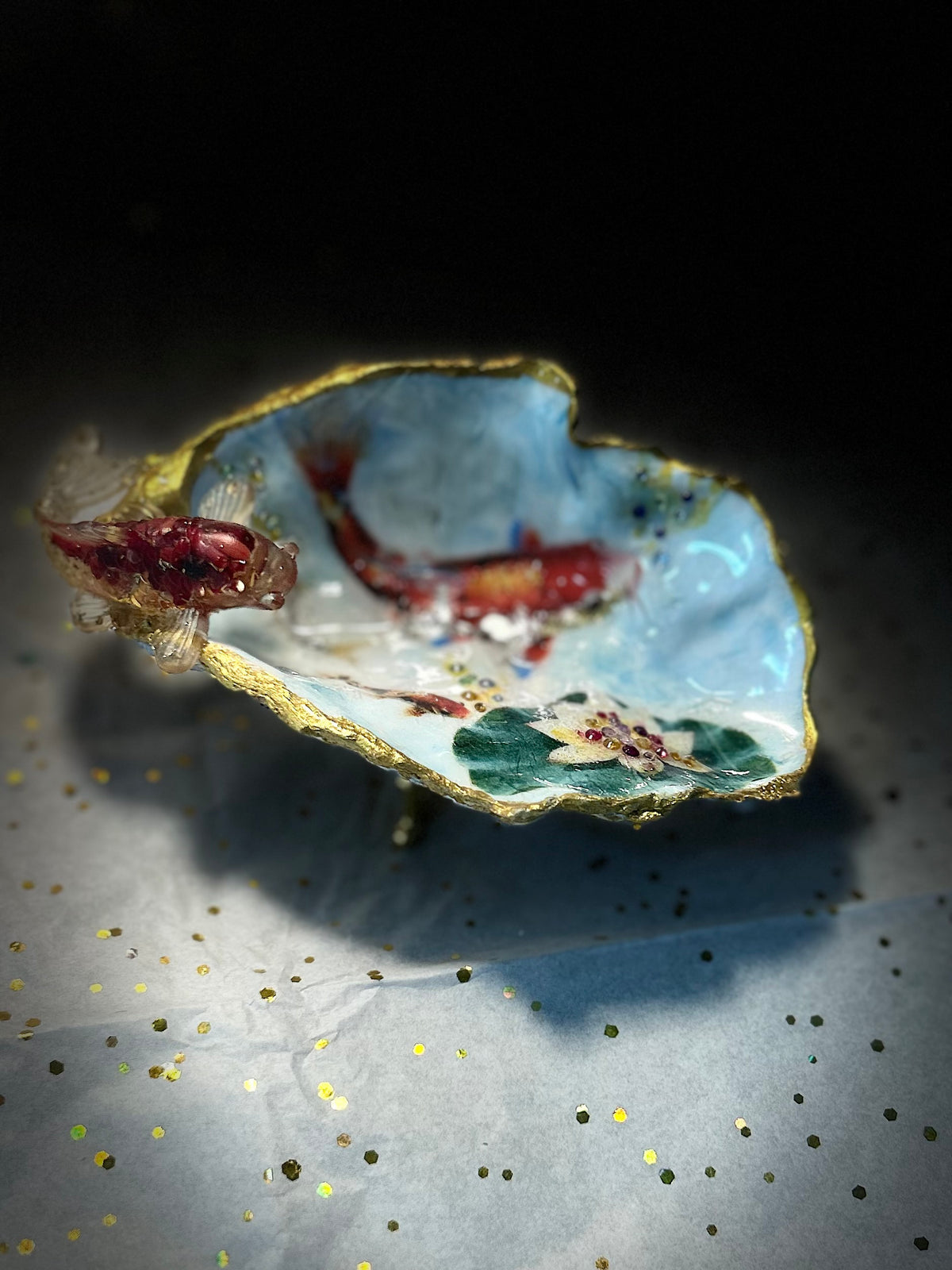 Koi Garden | 6” Embellished Oyster Shell with Stand