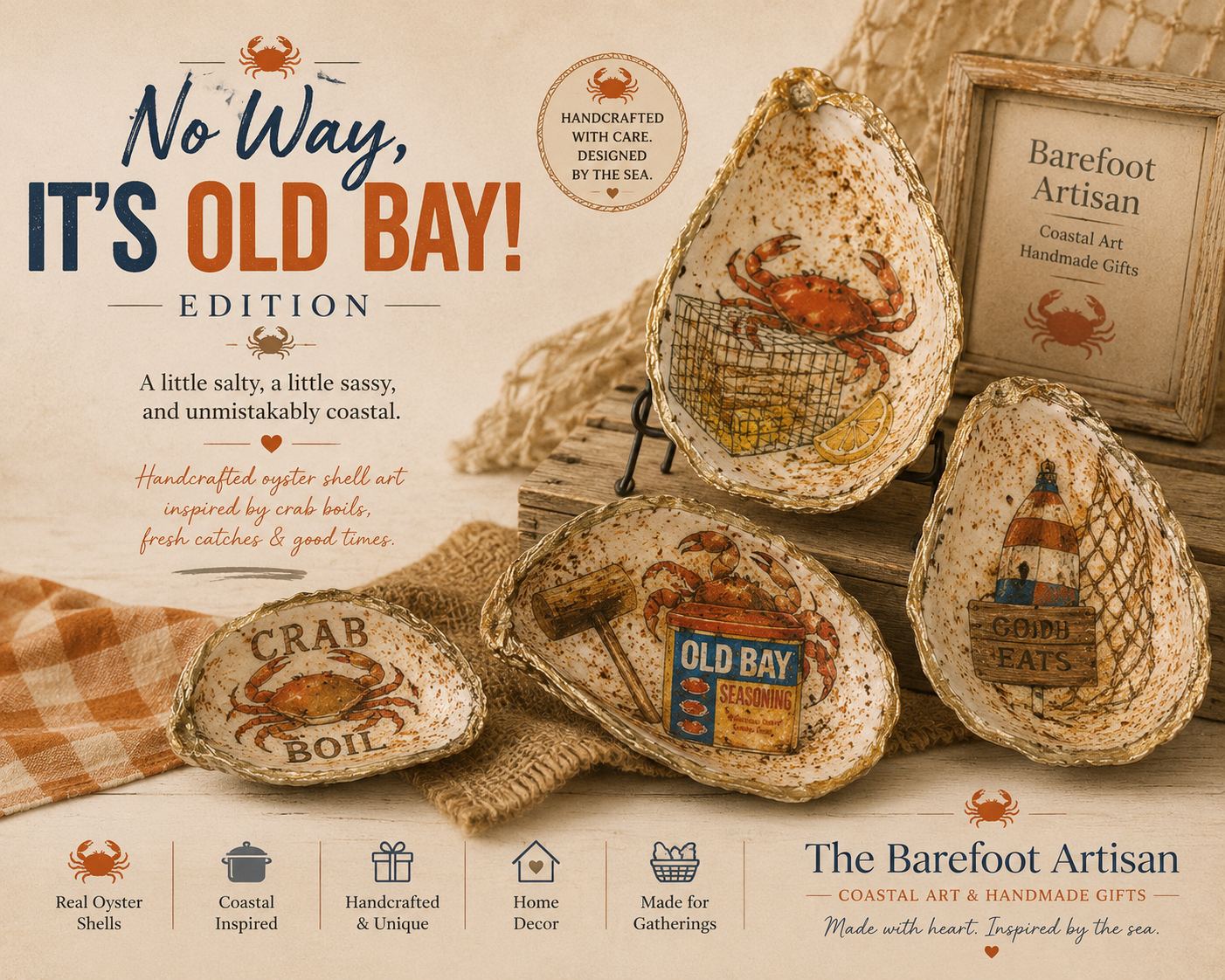 Cool Shrimp — Highly Embellished Oyster Shell