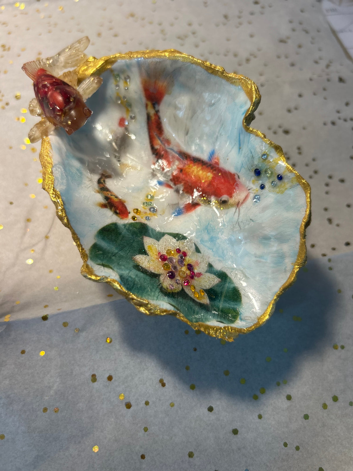 Koi Garden | 6” Embellished Oyster Shell with Stand