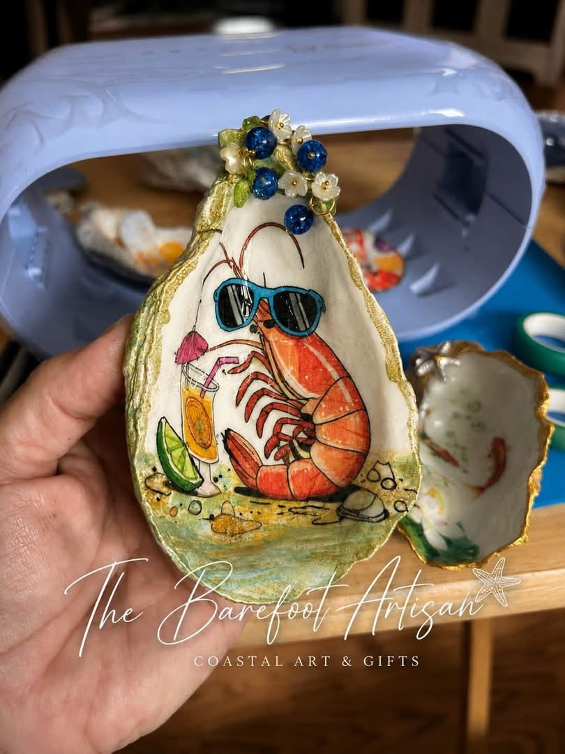 Cool Shrimp — Highly Embellished Oyster Shell