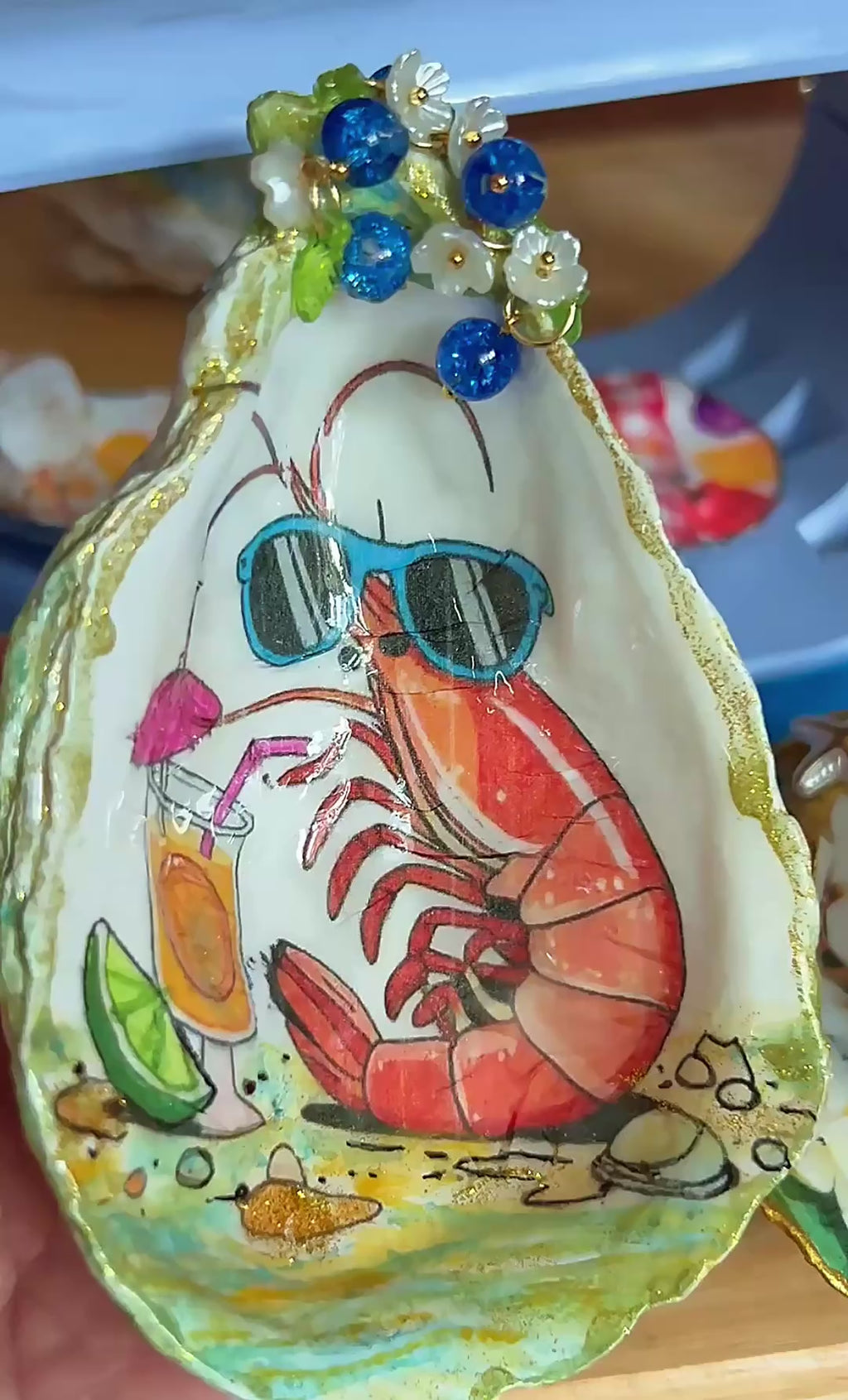 Cool Shrimp — Highly Embellished Oyster Shell